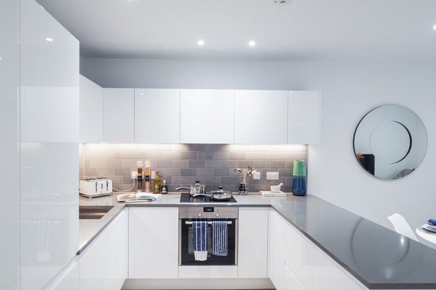 Show home photography of a kitchen at Site Sales' Traders Quarter - Shared Ownership homes available on Share to Buy