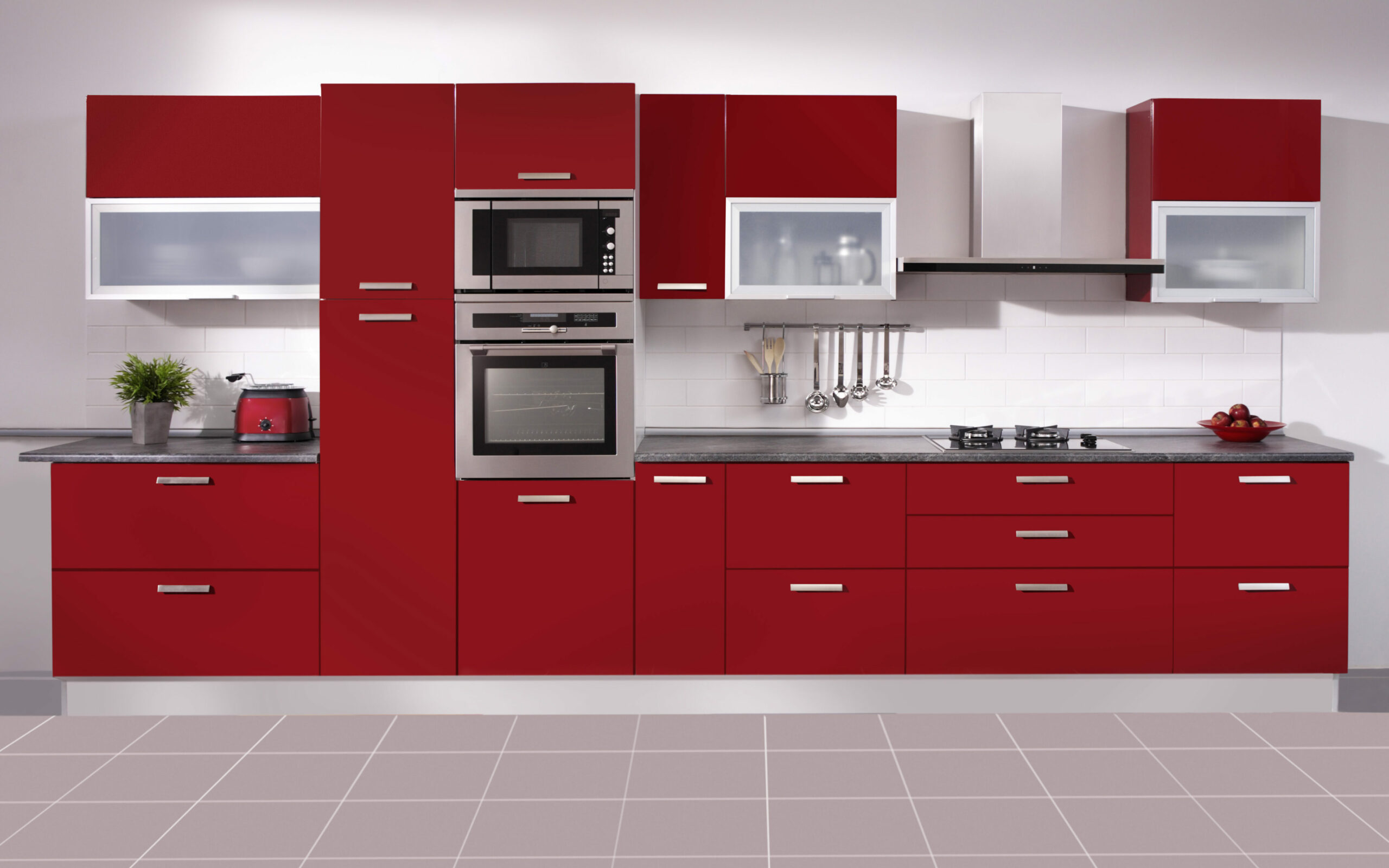 Stock image of a red kitchen