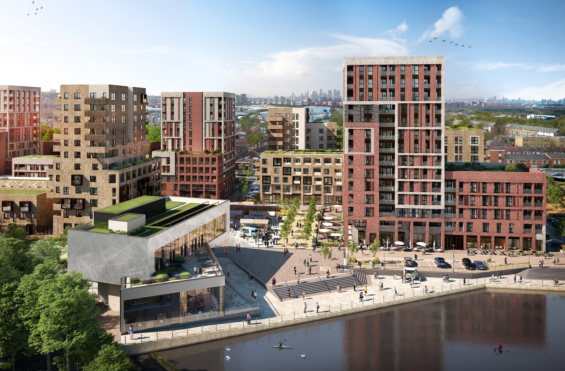 External CGI of Peabody's Southmere Crane Court Development of apartments avaliable to buy through Help to Buy on Share to Buy