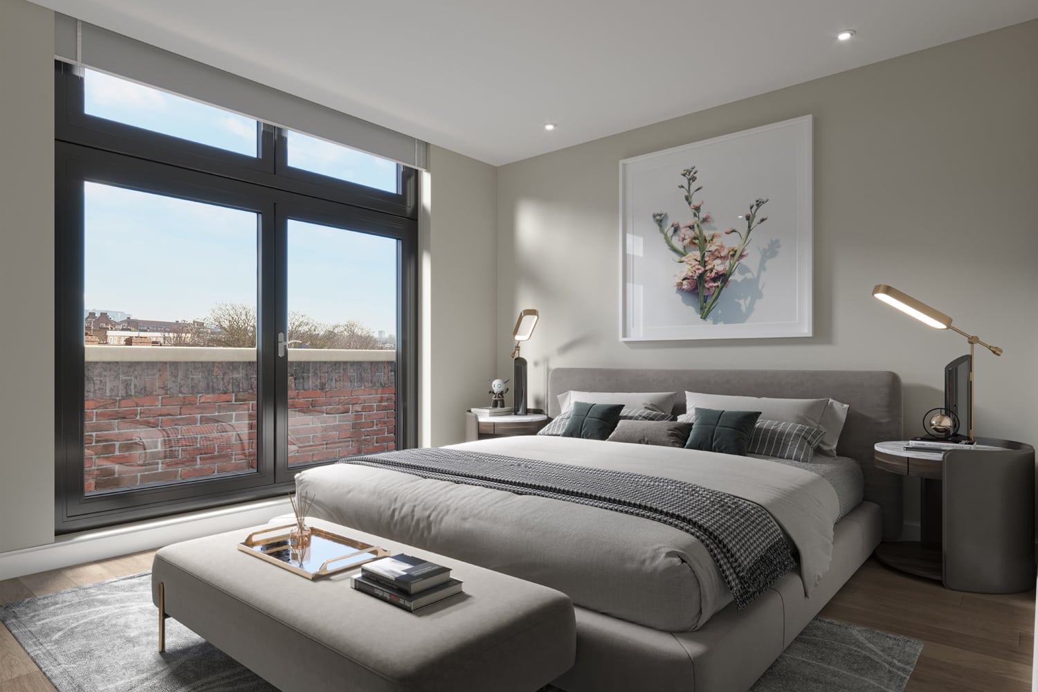 A CGI image of a bedroom at the Hangar 16 development by BE WEST - Help to Buy and Shared Ownership apartments available on Share to Buy!