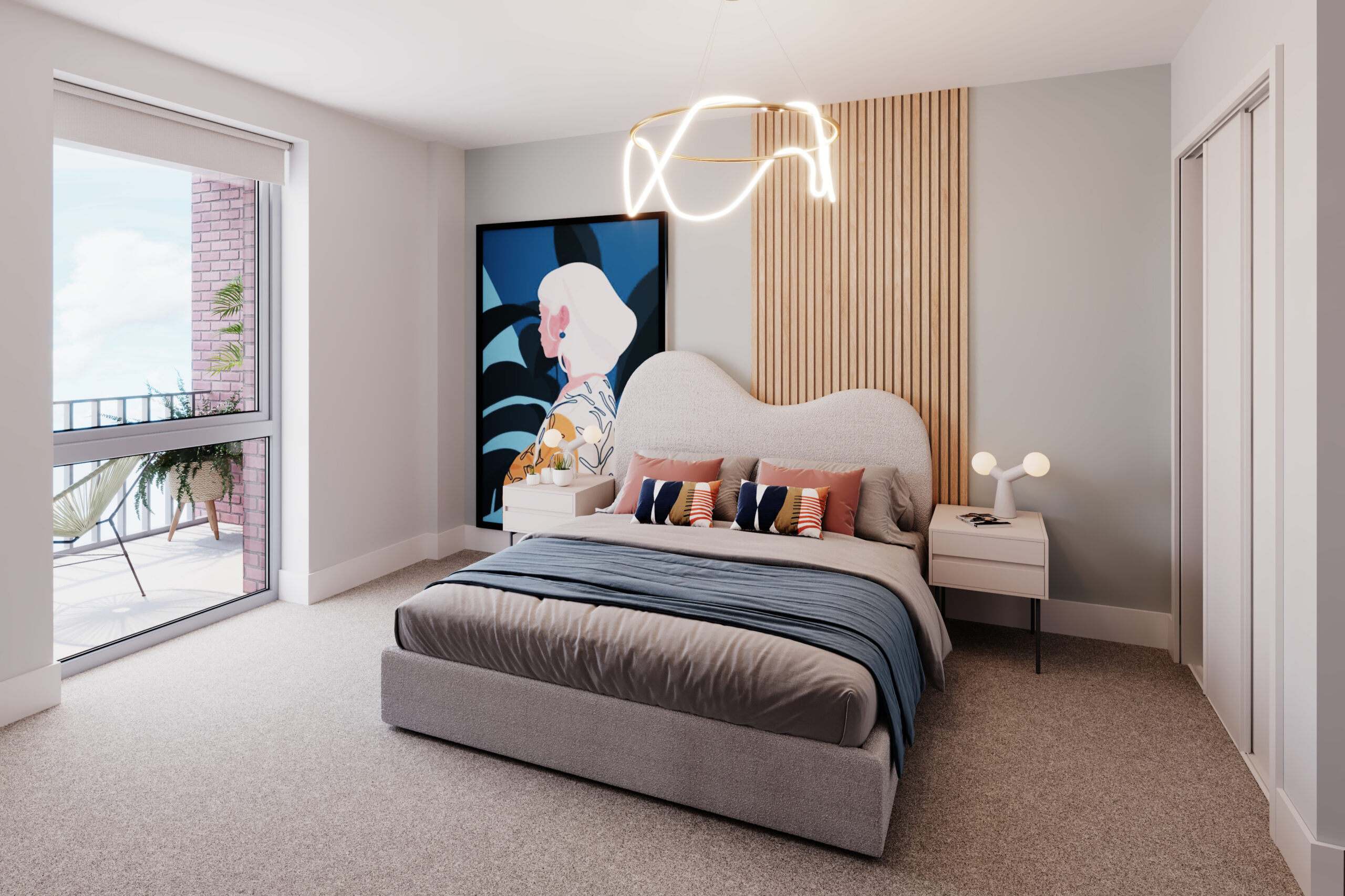 A CGI image of a bedroom at Notting Hill Genesis' NINE Brixton development - available to purchase through Shared Ownership on Share to Buy!