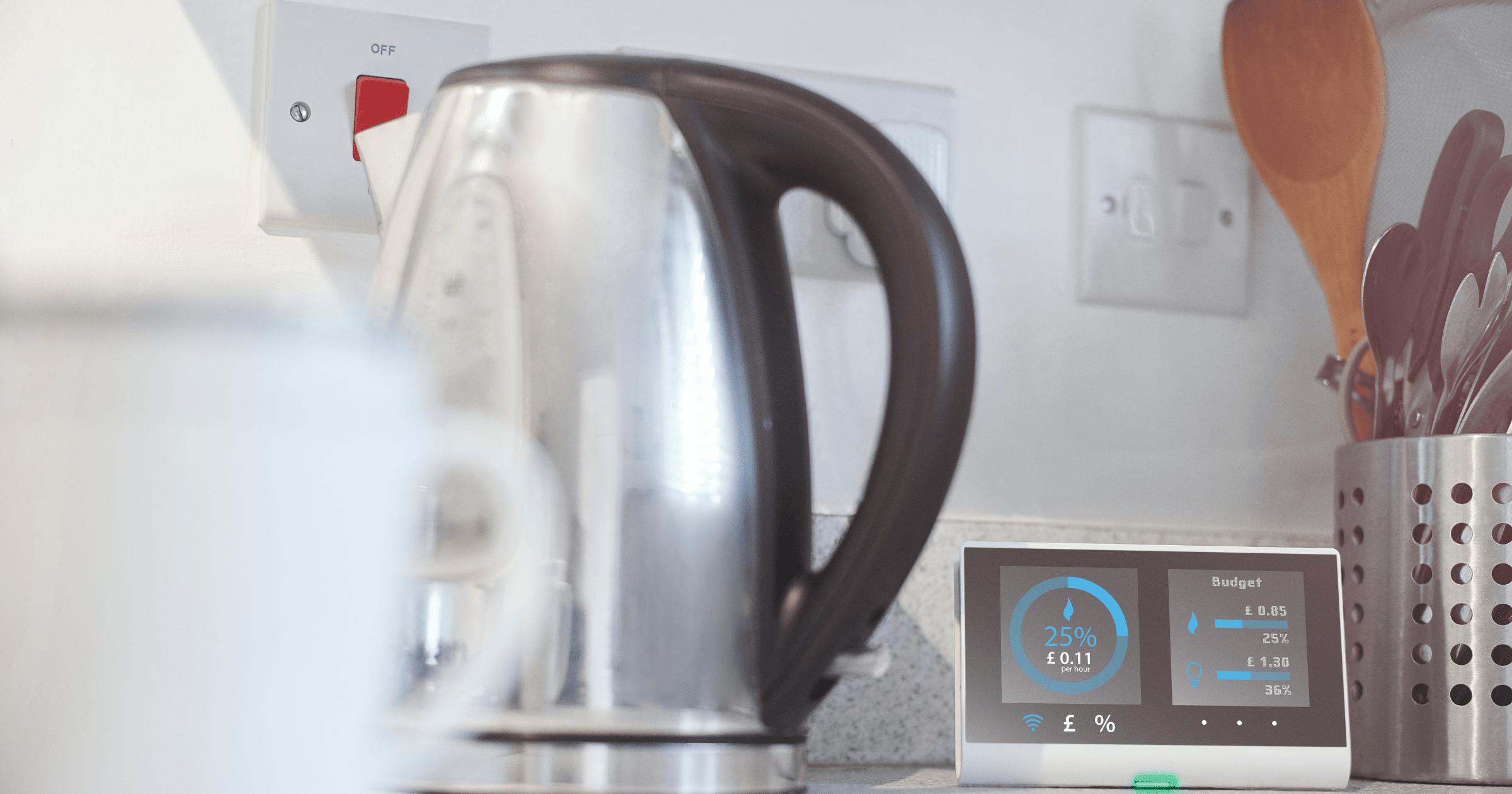 A stock image of a smart meter and kettle - start your property search on Share to Buy! 
