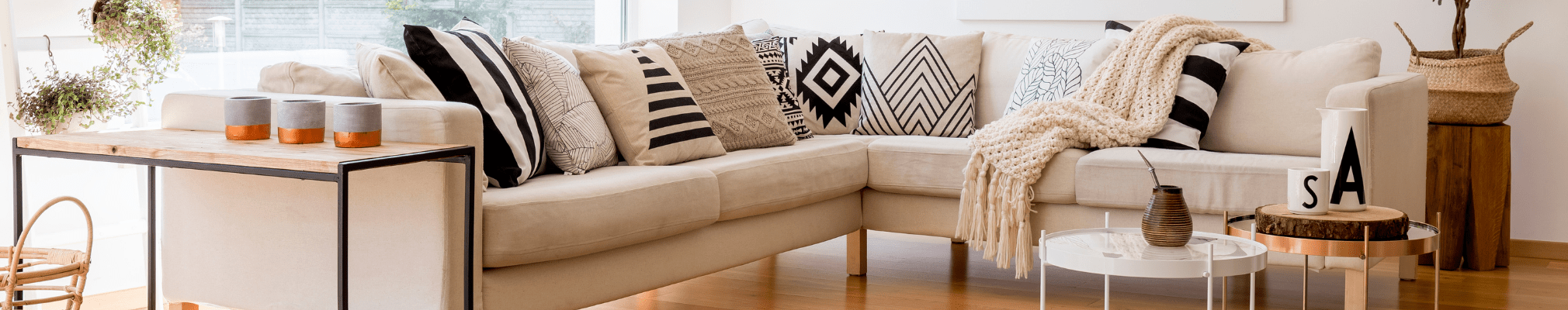Neutral living room décor. Start your property search on Share to Buy!