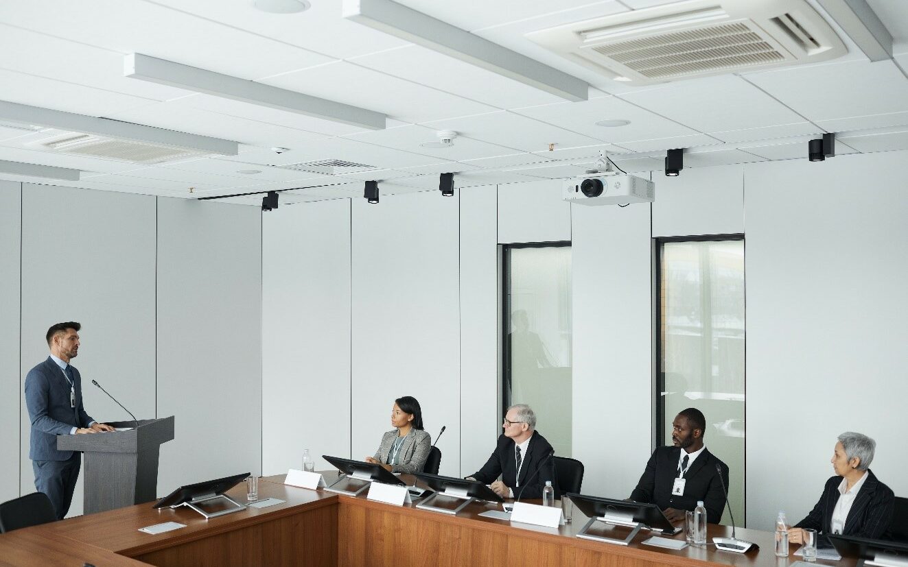 A stock image of a lender board room 