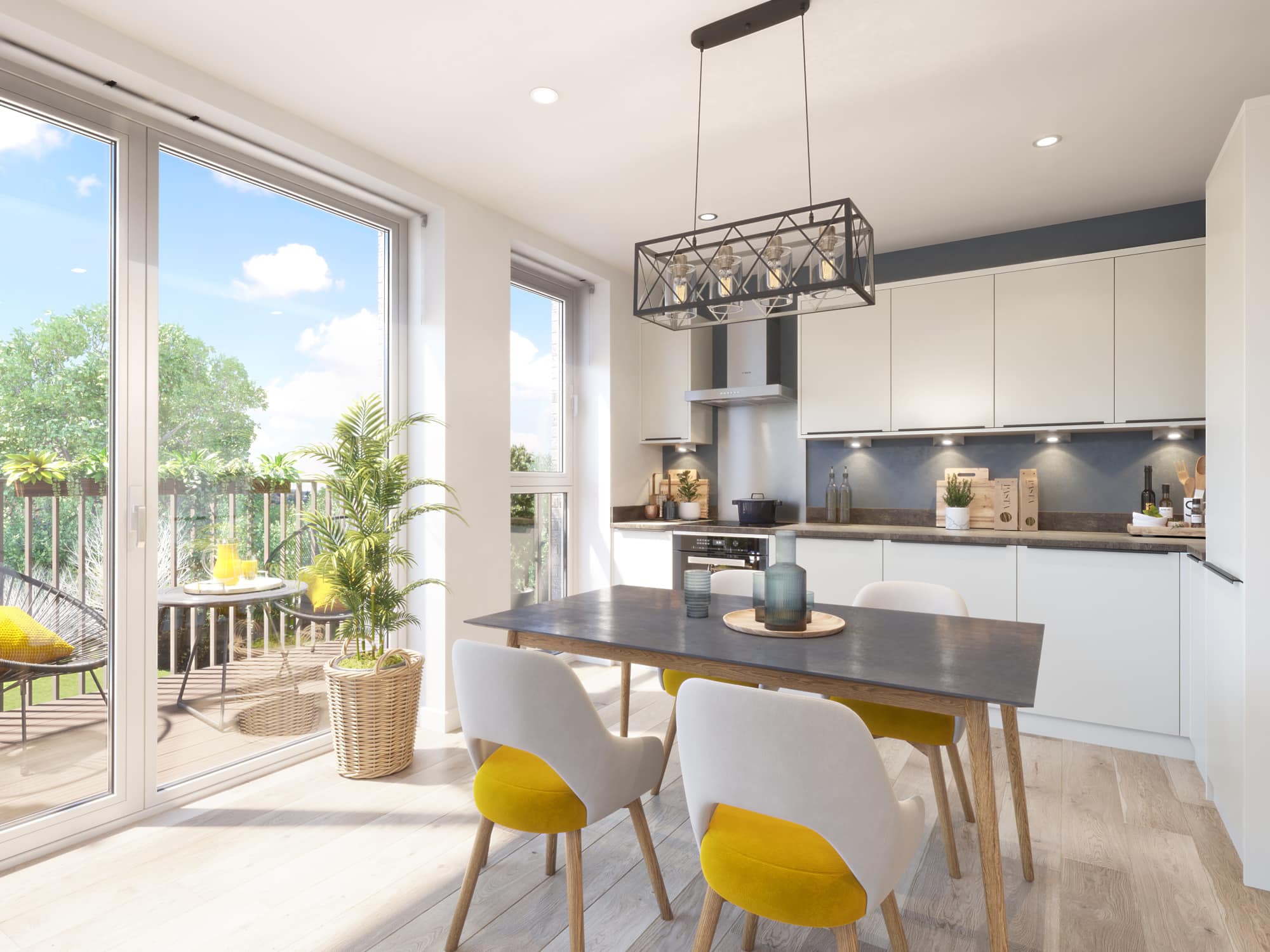 A CGI image of a kitchen at Guinness Homes' Signal Park development - available to purchase through Shared Ownership on Share to Buy!