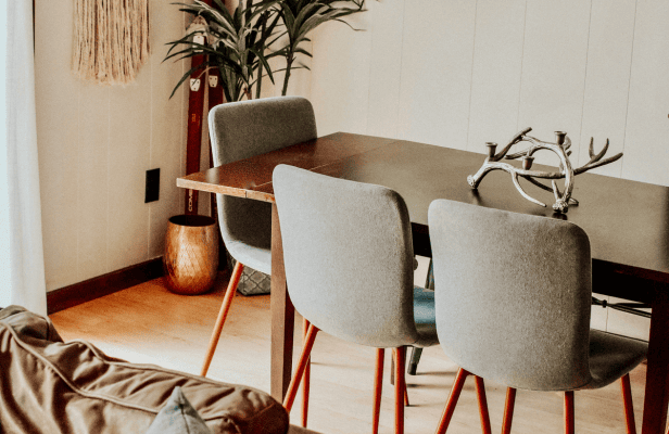 Dining room set-up with tables and chairs