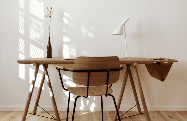 Wooden desk office set-up