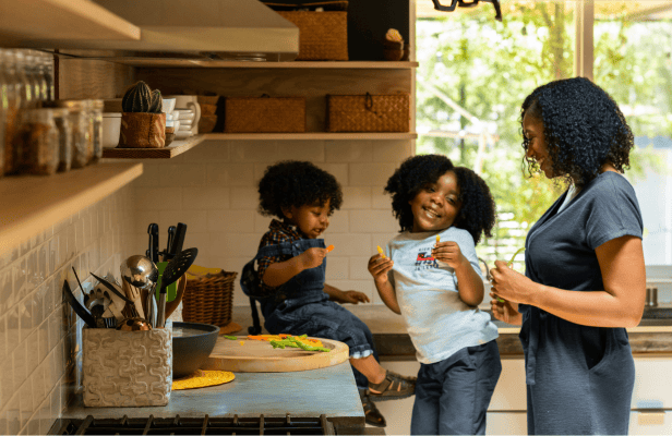 Family in a kitchen