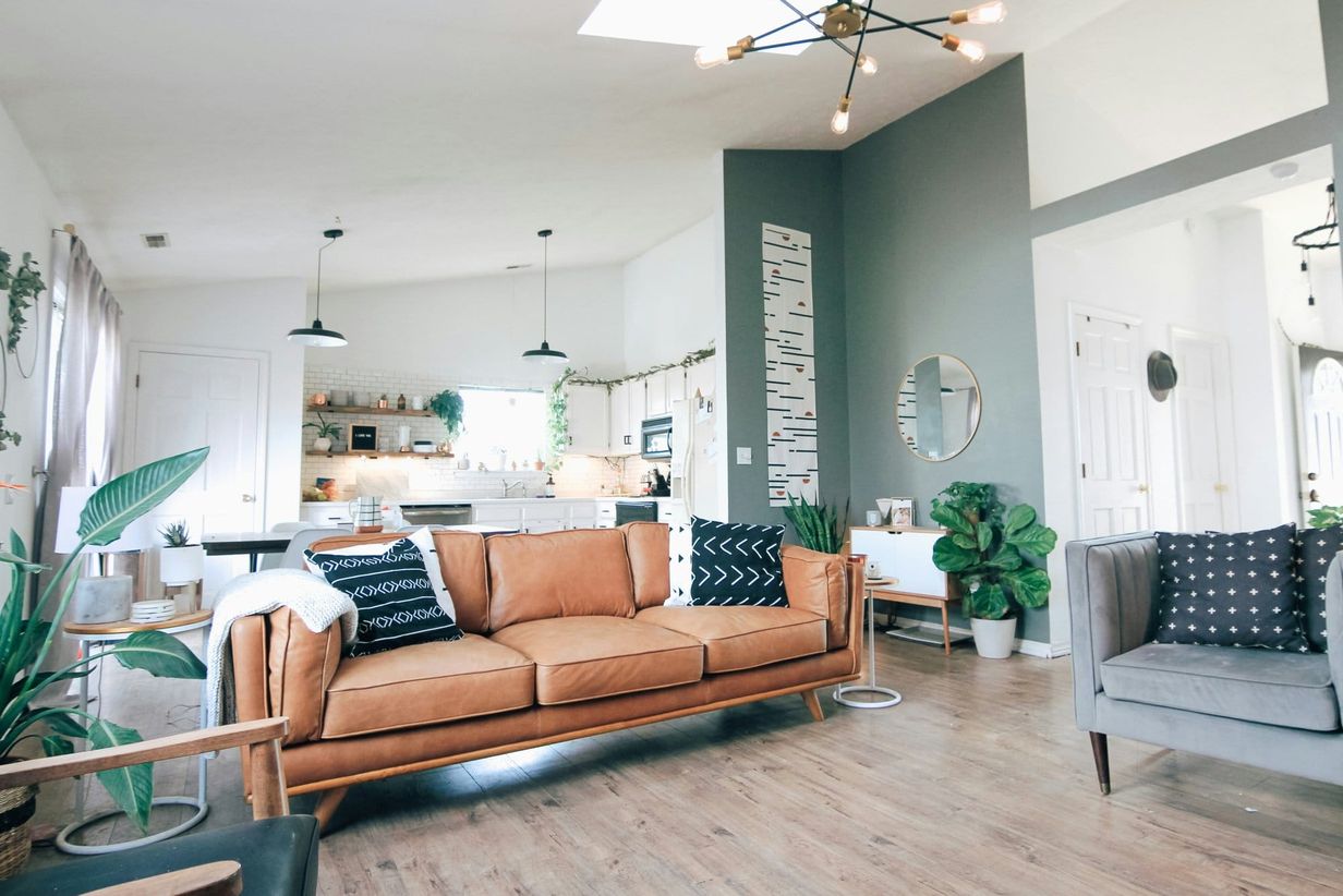 Living room with sofa ad skylight