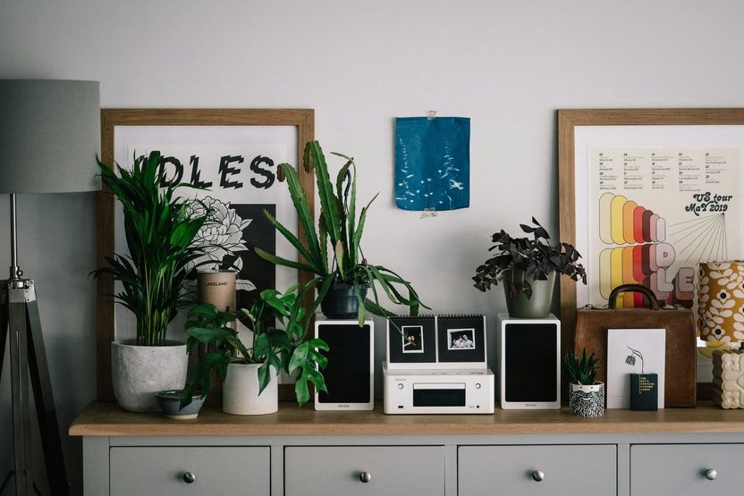 Trinkets, artwork and decorations on a chest of drawers