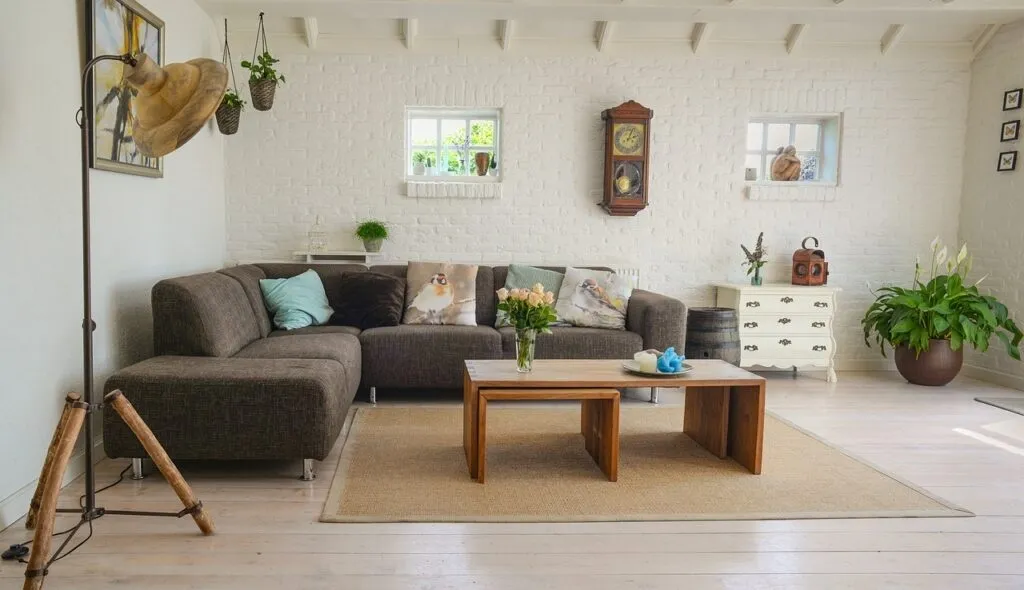 living room with sofa and decorations