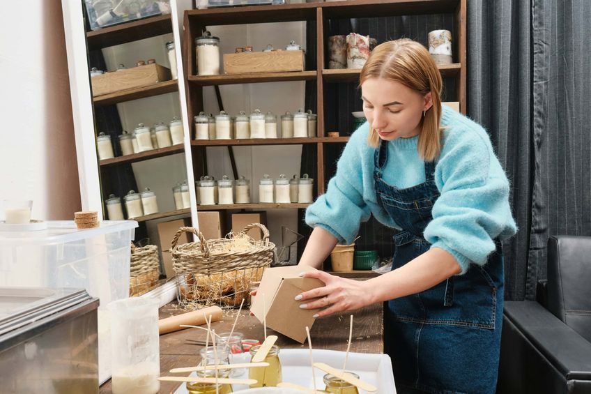 Woman making candles at home