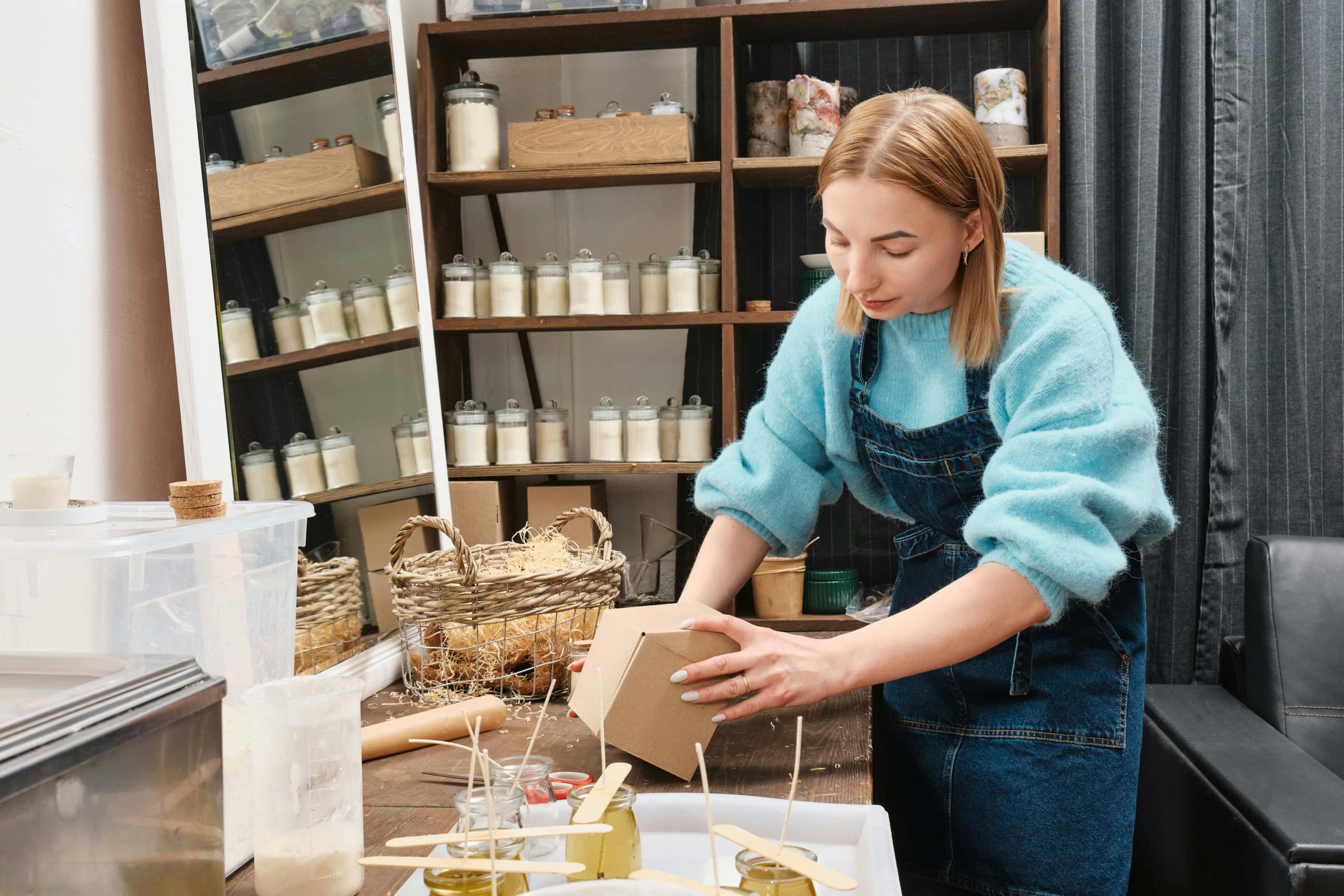 Woman making candles at home