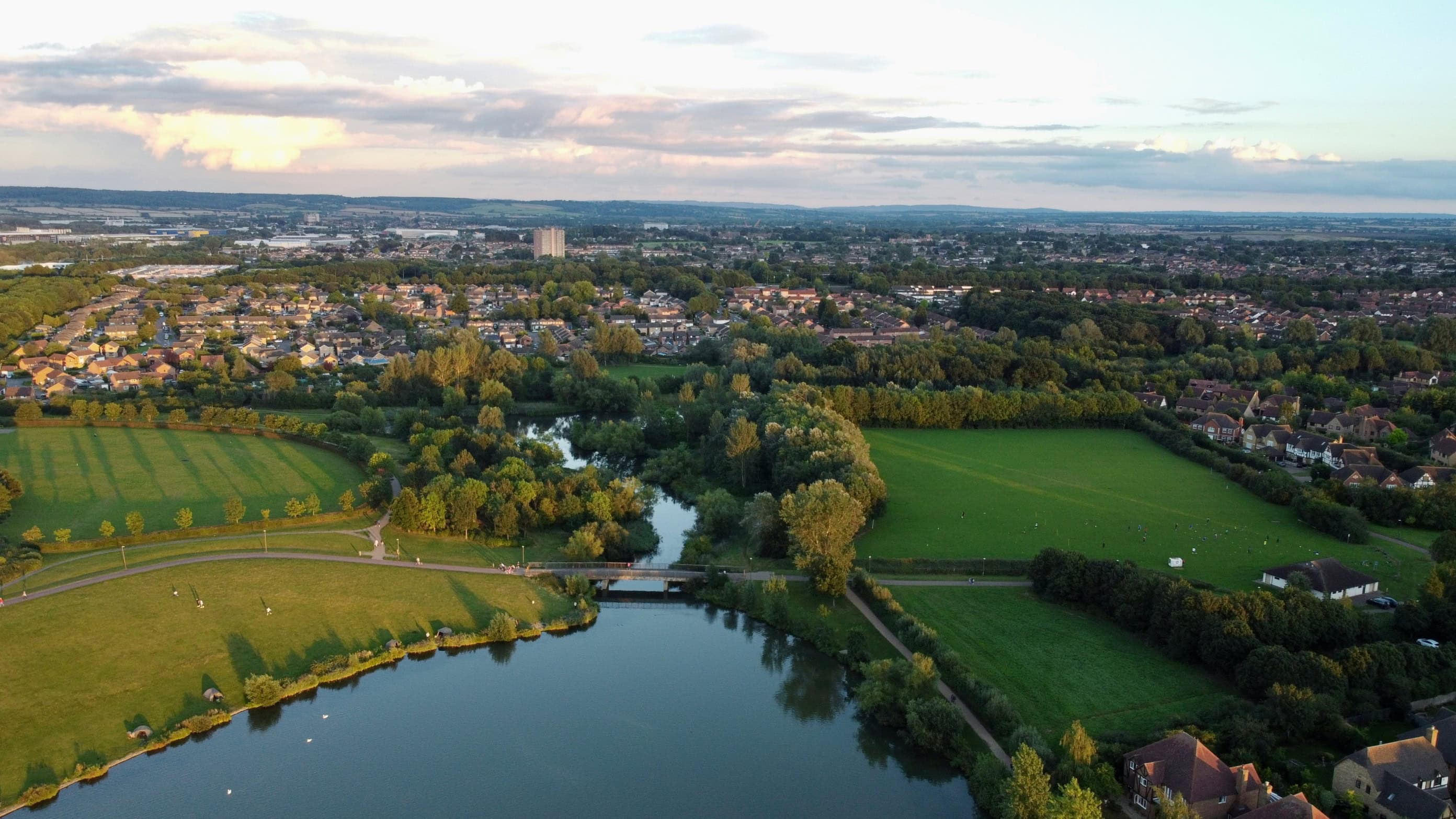 Furzton Lake, Milton Keynes at sunset.